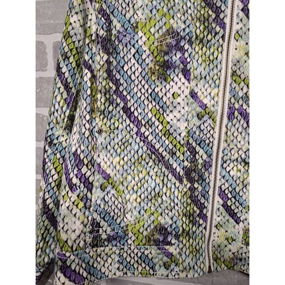 Colorful Snakeskin Print Women's Jacket Front Zipper Chest Pockets Size M‎ - Picture 7 of 12